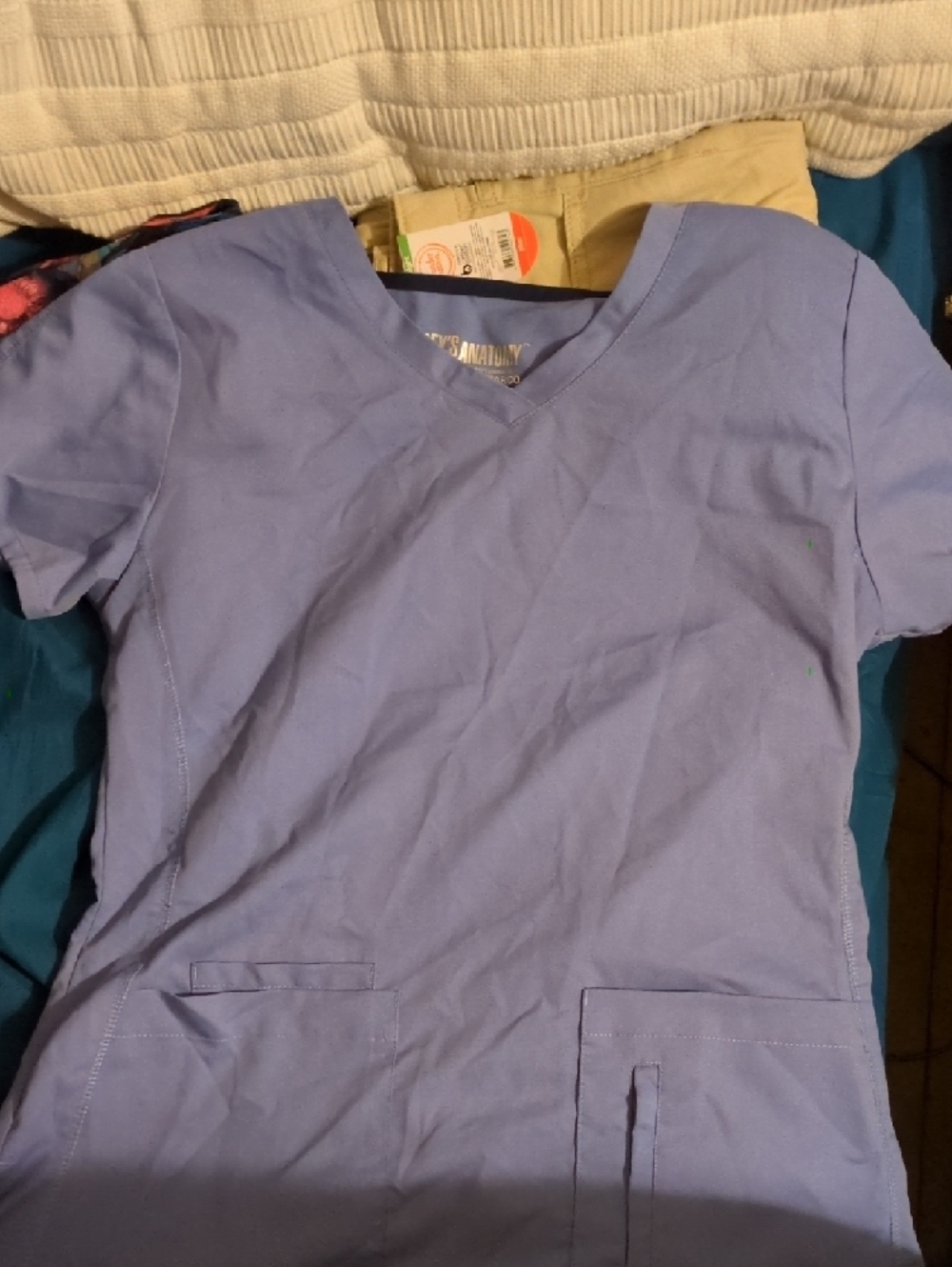 Grey's Anatomy Women's Light Blue V-Neck Medical Scrub Top